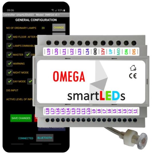 smartLEDs OMEGA – LED lighting stair controller with light probe and smartphone app